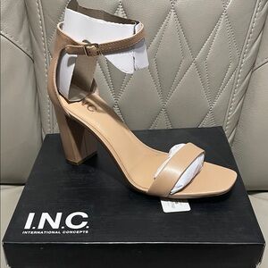 INC International Concepts Tan Nude Ankle-Strap Block Heel Sandal